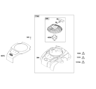 Blower Housing Group Diagram and Parts List for 093J02-0069-H5 020000 - 09Z999 Briggs and Stratton Engine